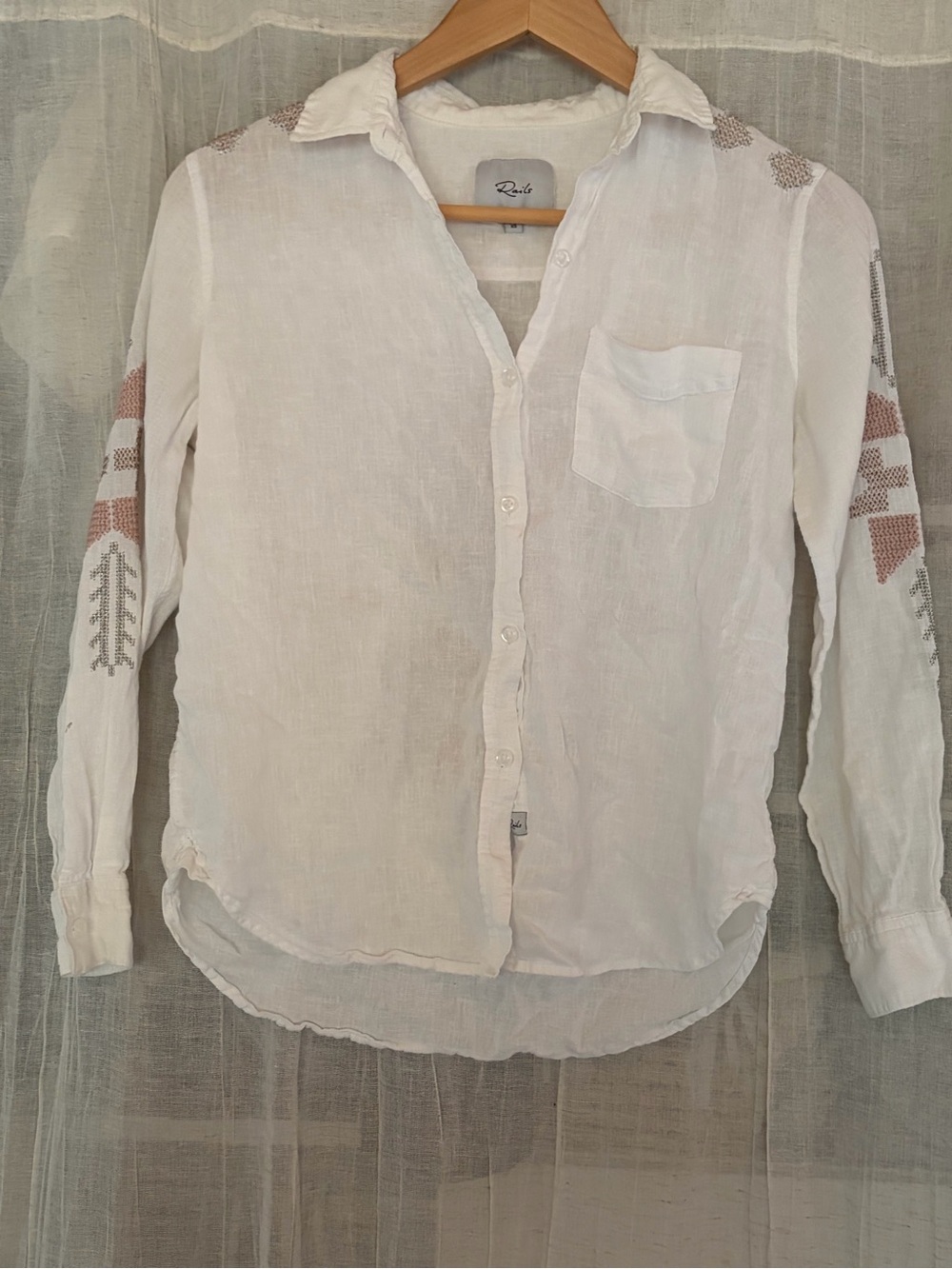 RARE Rails Linen Charli Embroidered Aztec Linen Shirt XS